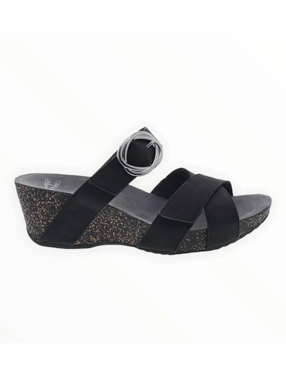 Dansko Susie slide sandals black milled nubuck leather decorative buckle